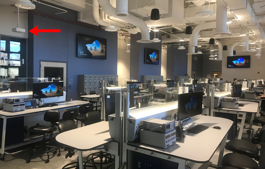 Picture of a camouflaged Wi-Fi antenna in the Aerospace computer lab.