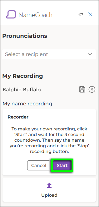 Under the "Recorder" subheading, click the "Start" button to start the recording.