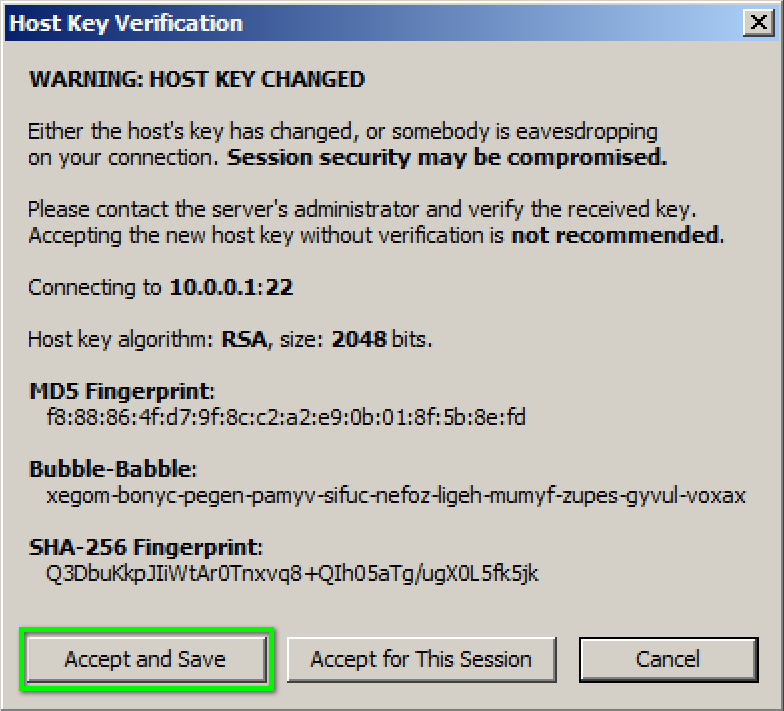 Bitvise click Accept and Save
