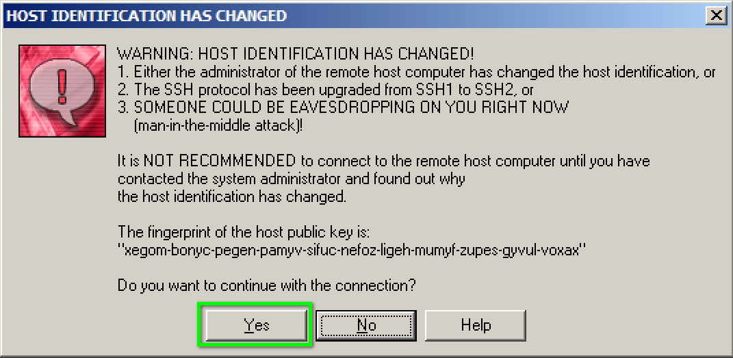 SSH Secure Shell click Yes