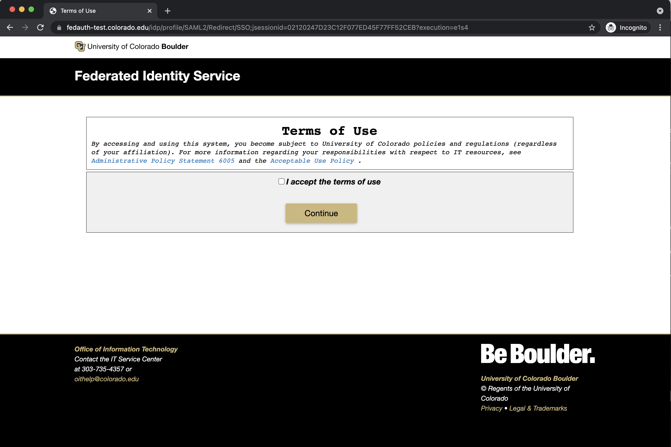 Terms of Use acceptance page