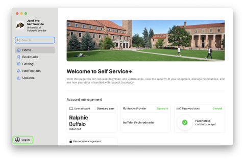 Self service log in page