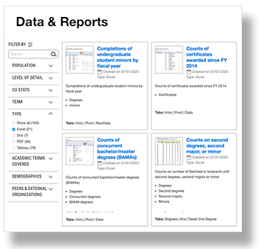 screenshot of the data and reports search page