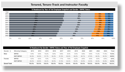 chart of faculty biopic and gender data