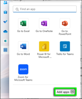 The "Add apps" link appears on the lower right of the "More apps" panel.