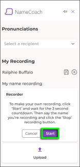Under the "Recorder" subheading, click the "Start" button to start the recording.